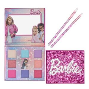 Barbie Pink Glitter Shimmer Shadow Palette Compact with Mirror & Brushes